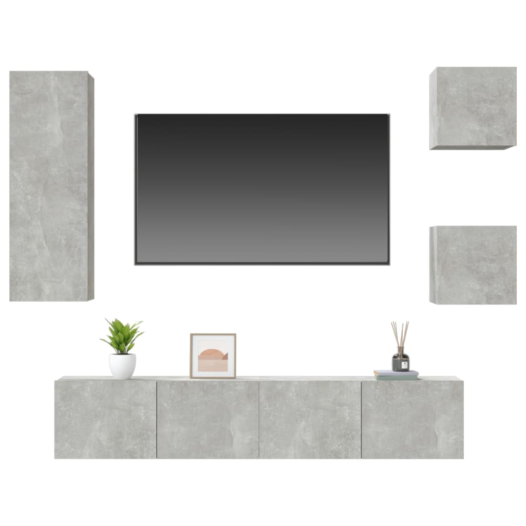 Ensemble de meubles TV 5 pièces en béton gris à base de bois