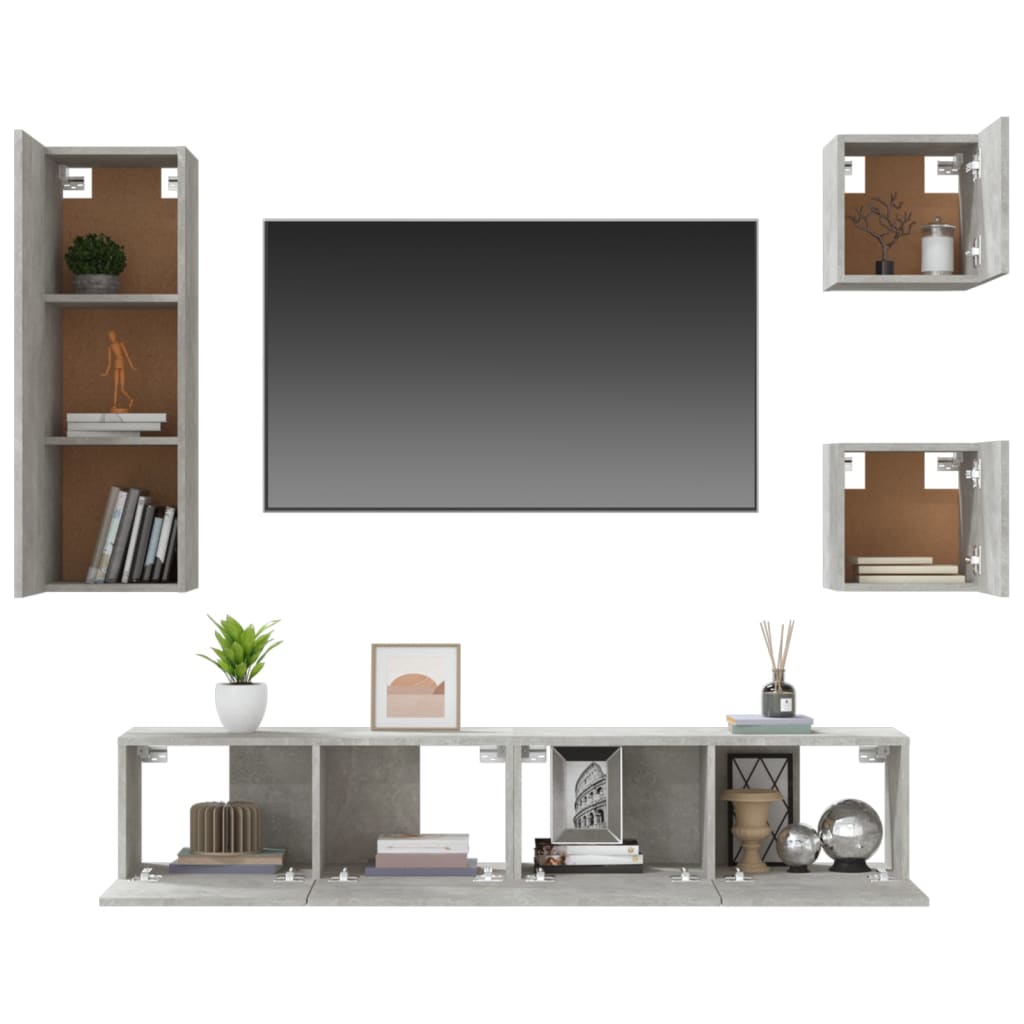 Ensemble de meubles TV 5 pièces en béton gris à base de bois