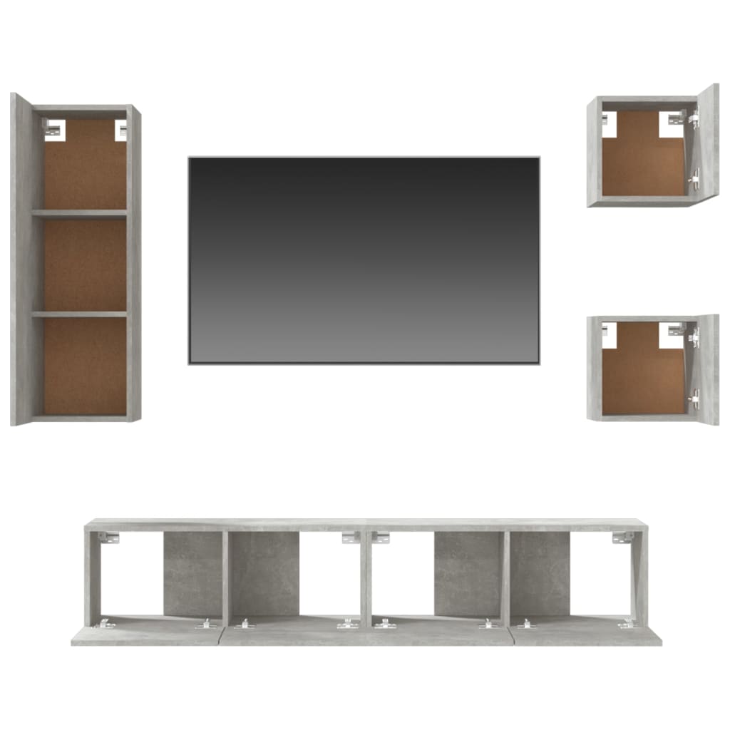 Ensemble de meubles TV 5 pièces en béton gris à base de bois