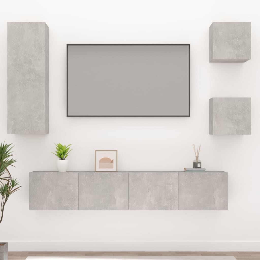 Ensemble de meubles TV 5 pièces en béton gris à base de bois