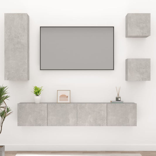 Ensemble de meubles TV 5 pièces en béton gris à base de bois