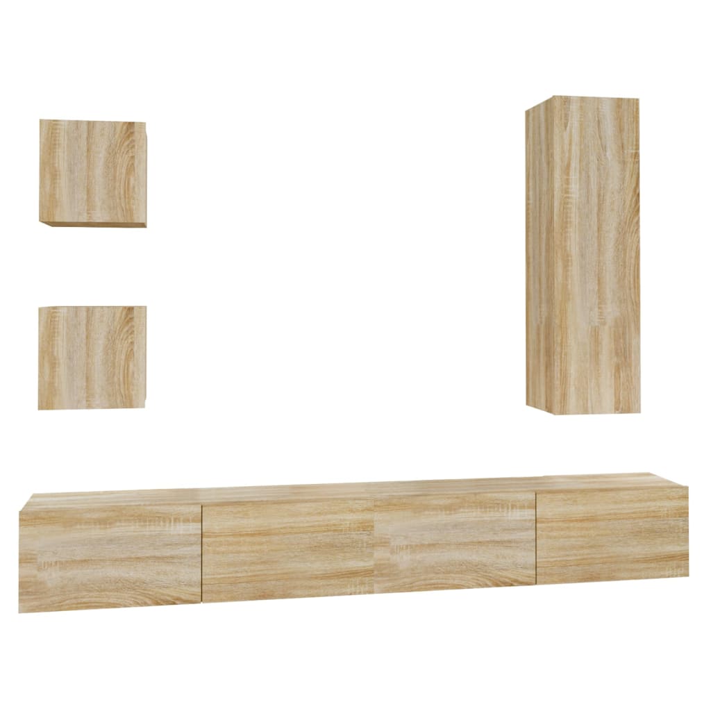 Ensemble de meubles TV 5 pièces en bois de chêne Sonoma