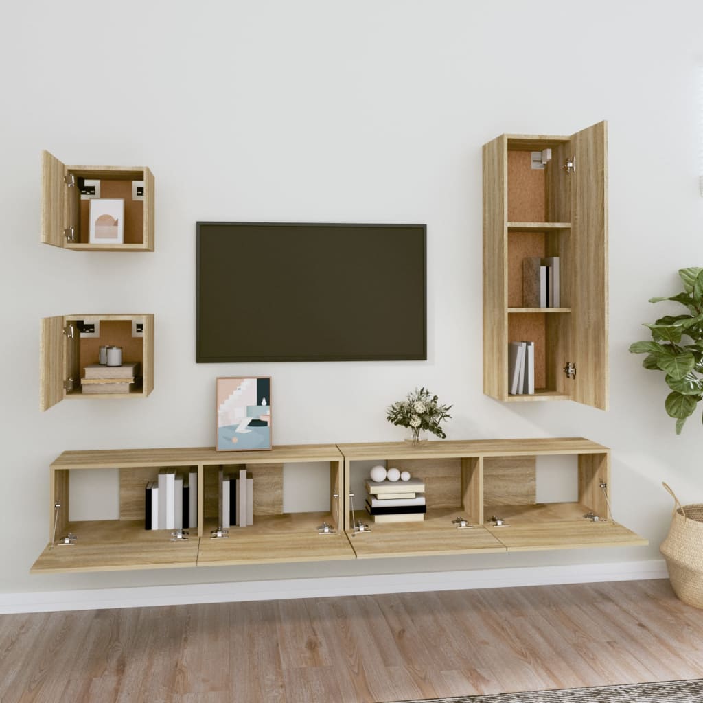Ensemble de meubles TV 5 pièces en bois de chêne Sonoma