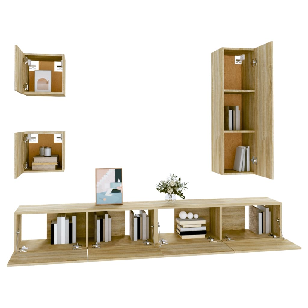 Ensemble de meubles TV 5 pièces en bois de chêne Sonoma