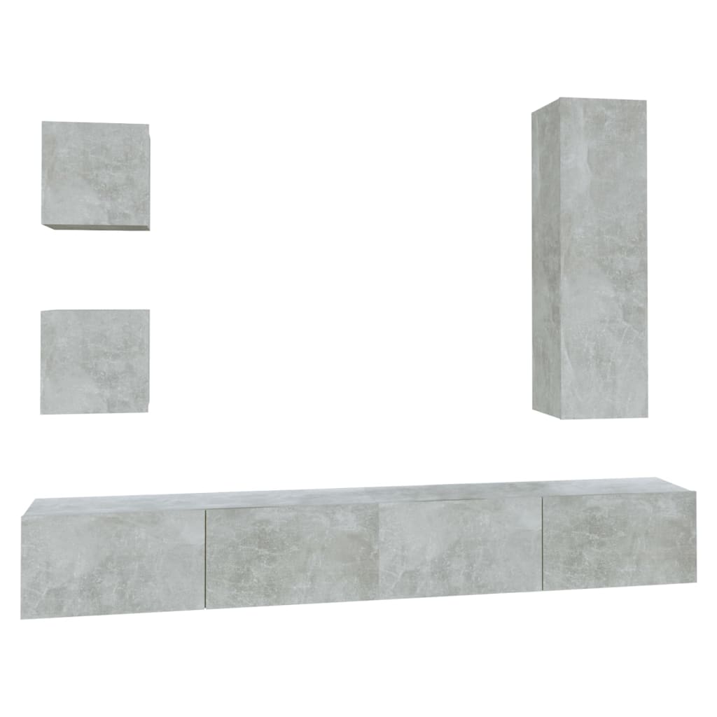 Ensemble de meubles TV 5 pièces en béton gris à base de bois