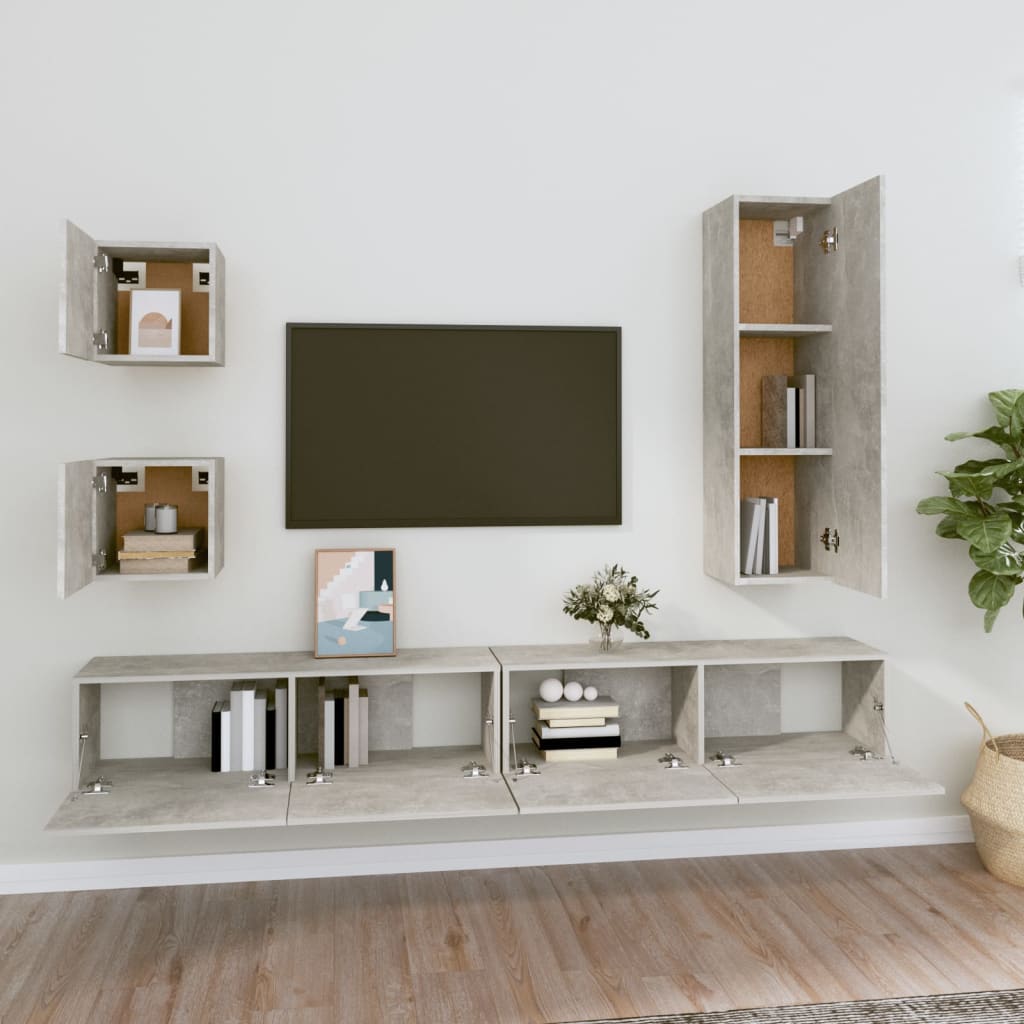 Ensemble de meubles TV 5 pièces en béton gris à base de bois