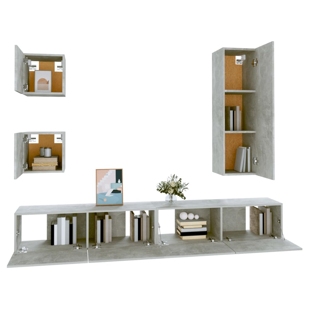 Ensemble de meubles TV 5 pièces en béton gris à base de bois