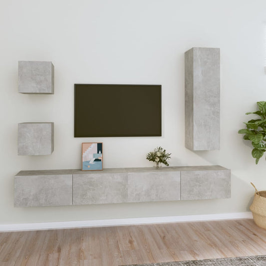 Ensemble de meubles TV 5 pièces en béton gris à base de bois