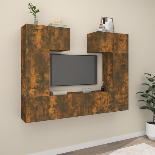 Ensemble de meubles TV 6 pièces en bois de chêne fumé