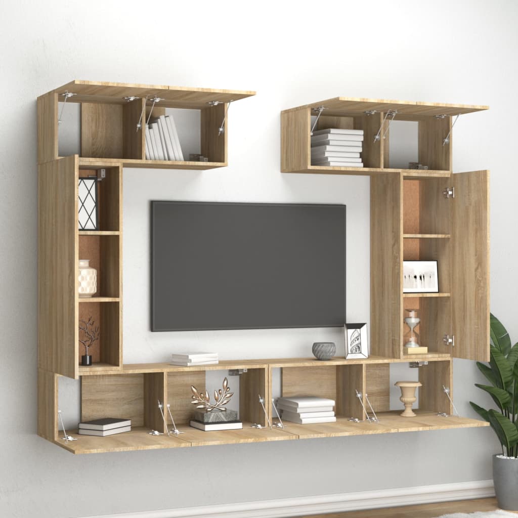 Ensemble de meubles TV 6 pièces en bois de chêne Sonoma