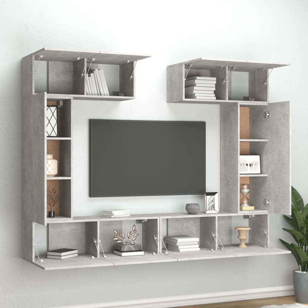 Ensemble de meubles TV 6 pièces en béton gris à base de bois