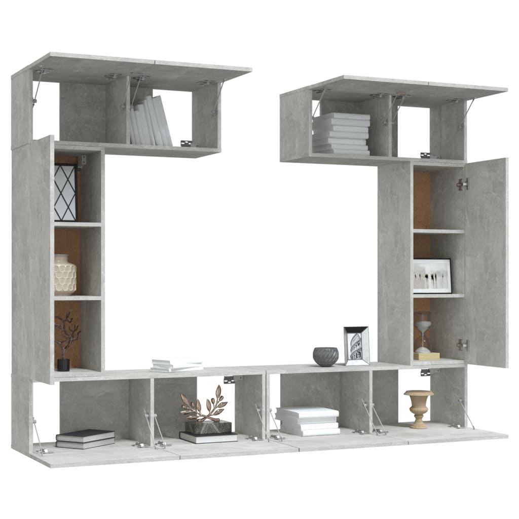 Ensemble de meubles TV 6 pièces en béton gris à base de bois