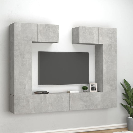 Ensemble de meubles TV 6 pièces en béton gris à base de bois