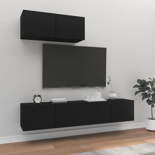 Ensemble de meubles TV 3 pièces en bois noir