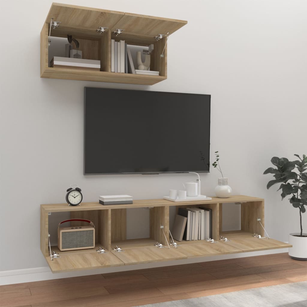 Ensemble de meubles TV 3 pièces en bois de chêne Sonoma