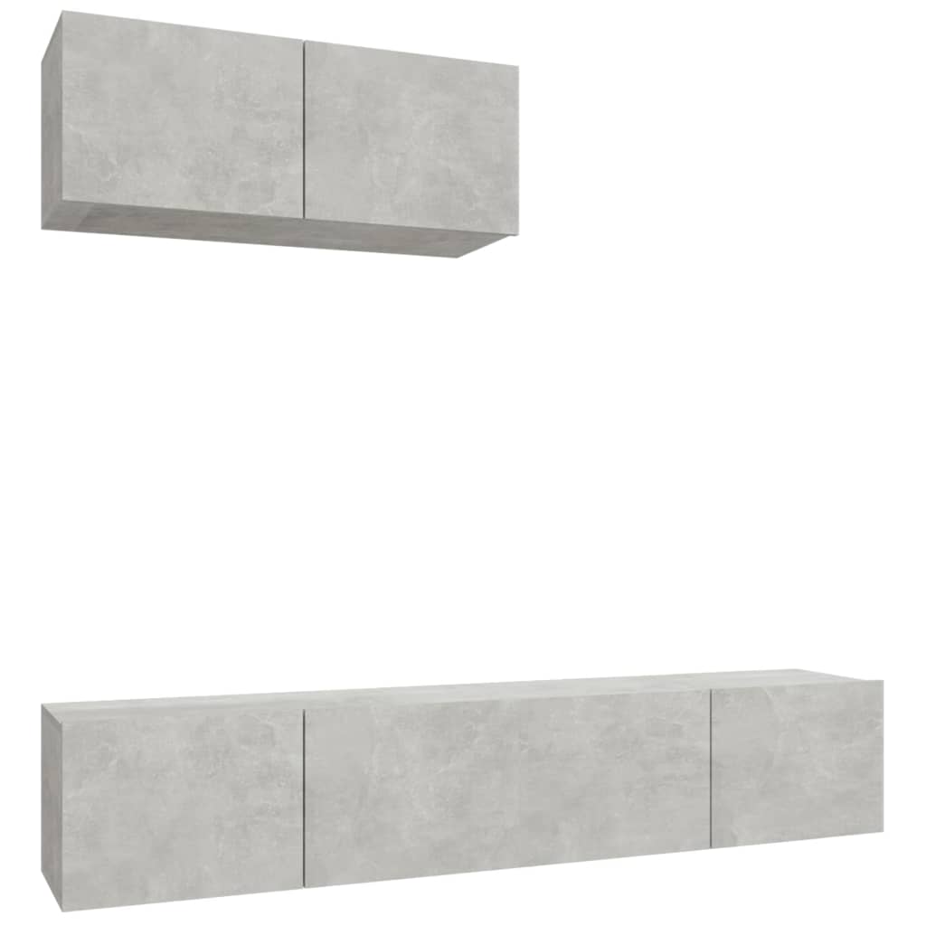 Ensemble de meubles TV 3 pièces en béton gris à base de bois