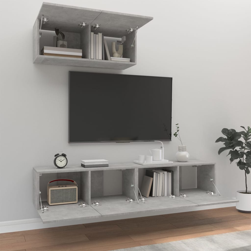 Ensemble de meubles TV 3 pièces en béton gris à base de bois