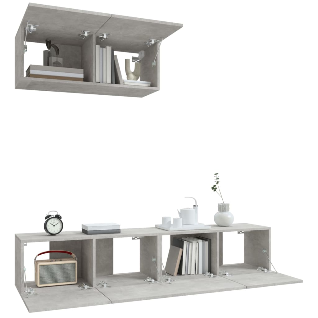 Ensemble de meubles TV 3 pièces en béton gris à base de bois