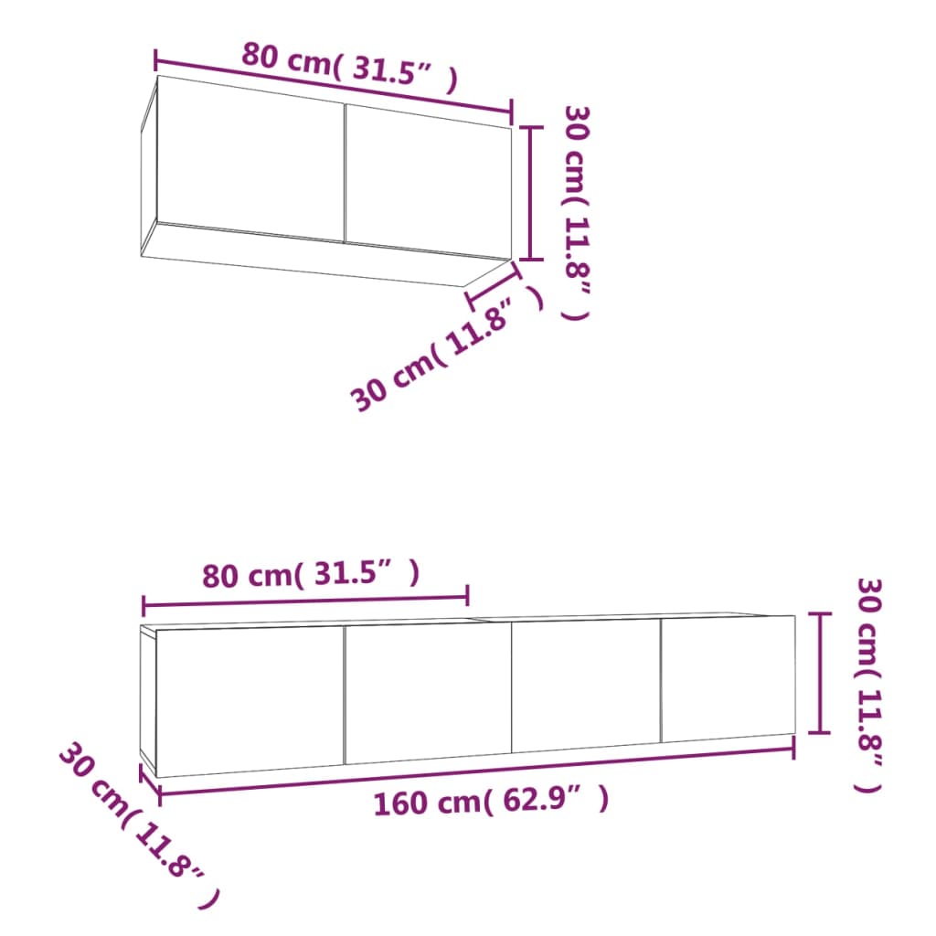 Ensemble de meubles TV 3 pièces en béton gris à base de bois