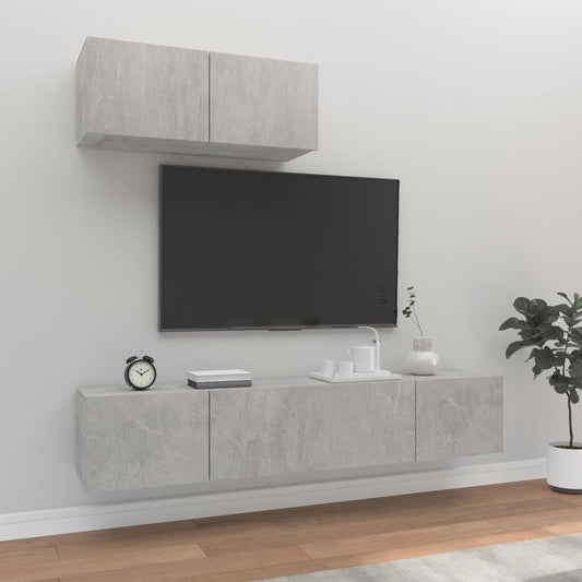 Ensemble de meubles TV 3 pièces en béton gris à base de bois