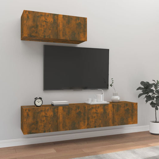 Ensemble de meubles TV 3 pièces en bois de chêne fumé