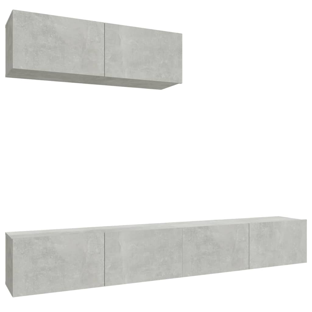 Ensemble de meubles TV 3 pièces en béton gris à base de bois