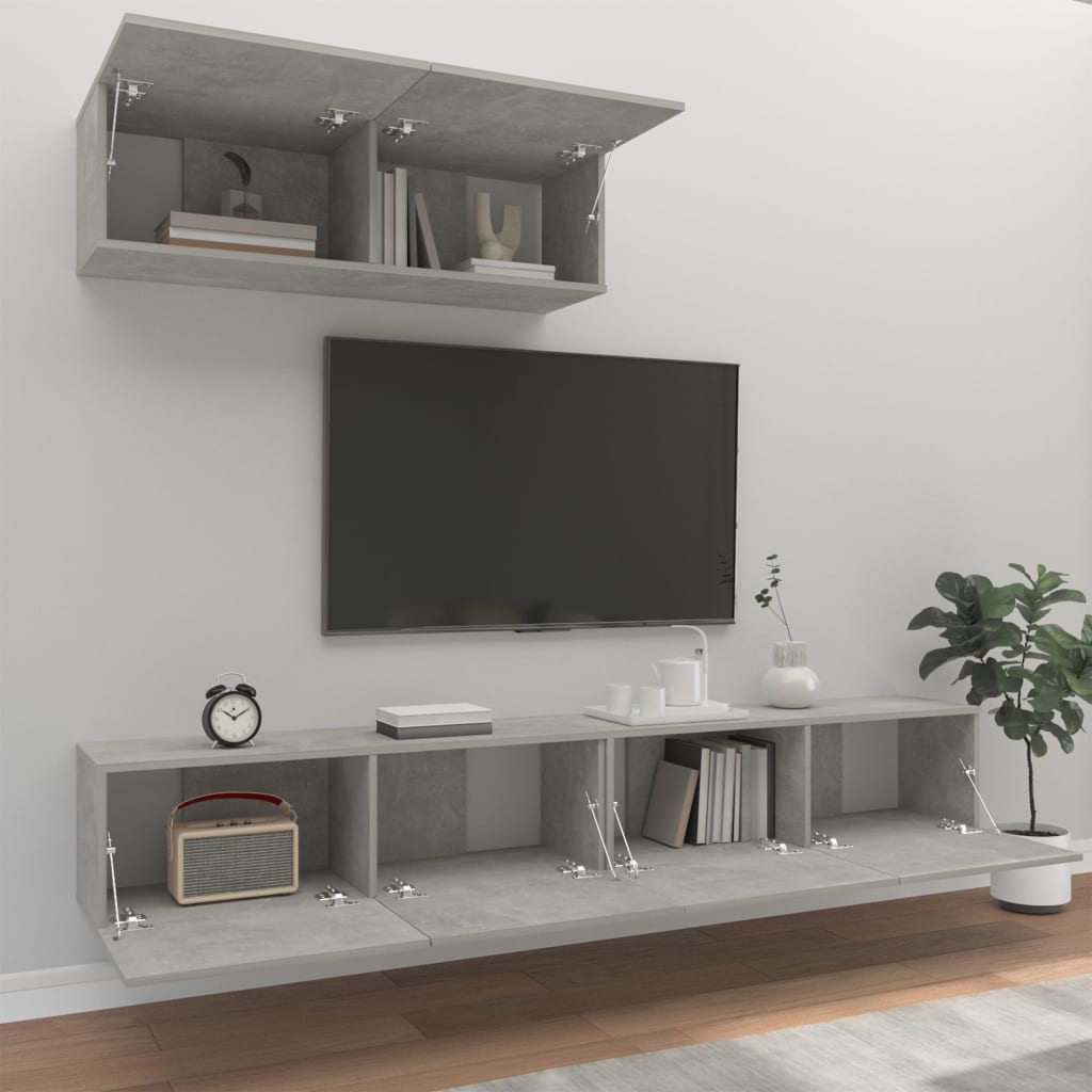 Ensemble de meubles TV 3 pièces en béton gris à base de bois