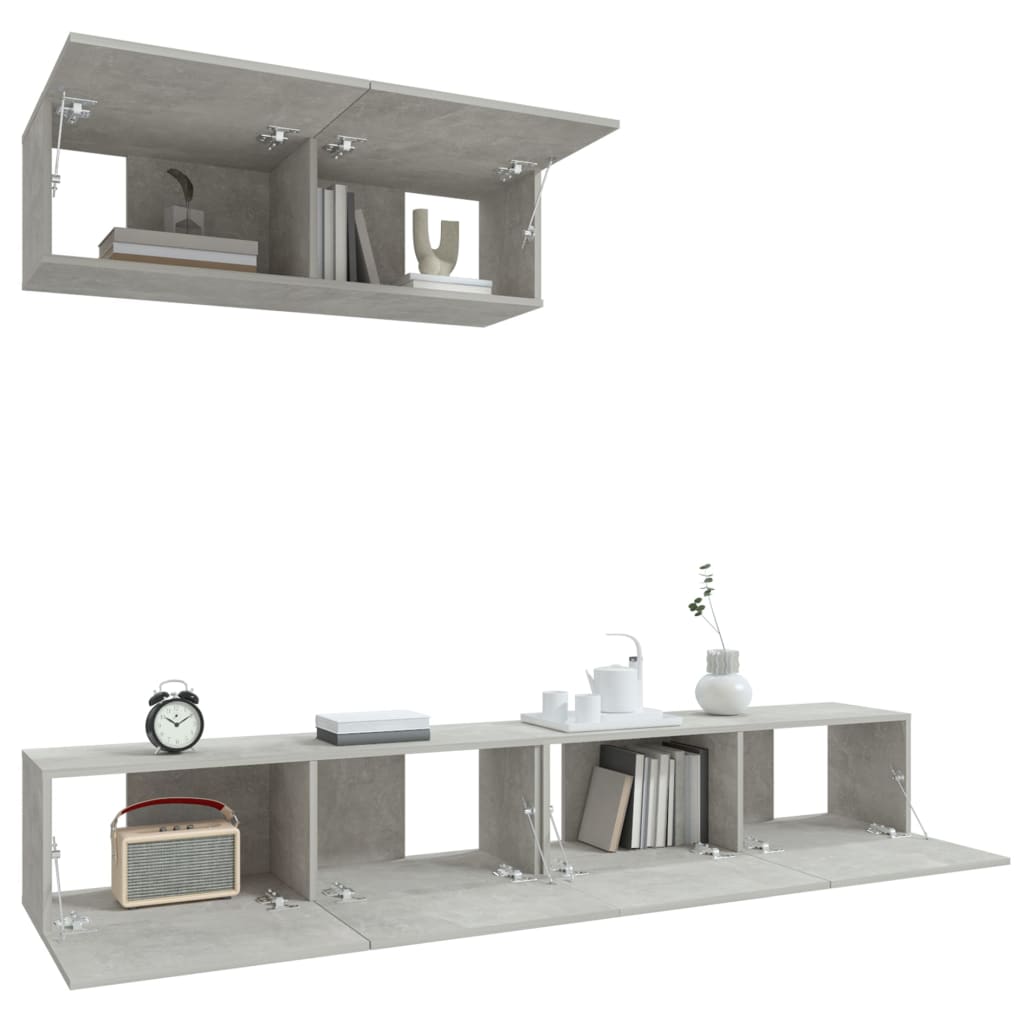 Ensemble de meubles TV 3 pièces en béton gris à base de bois