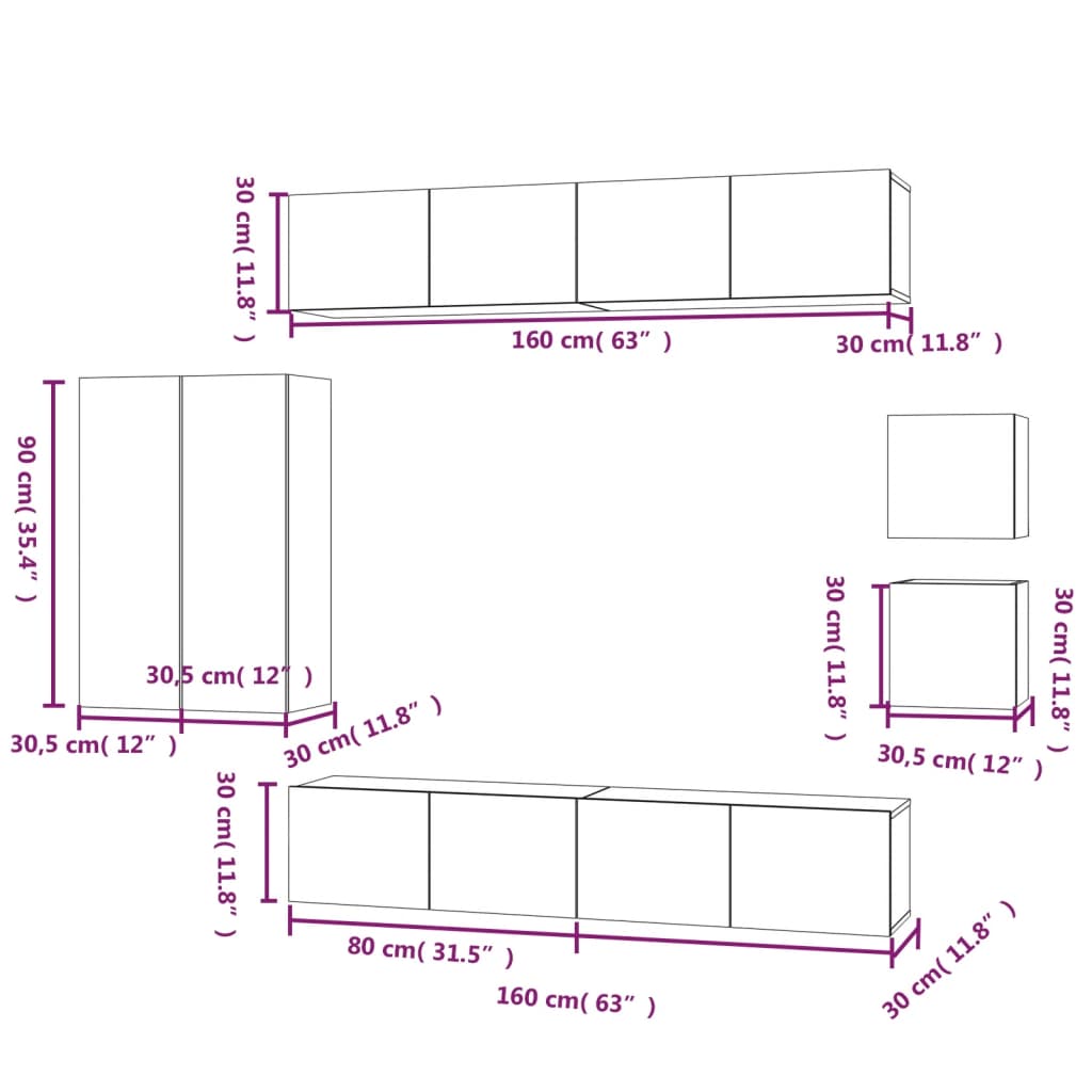 8-tlg. TV-Schrank-Set Sonoma-Eiche Holzwerkstoff