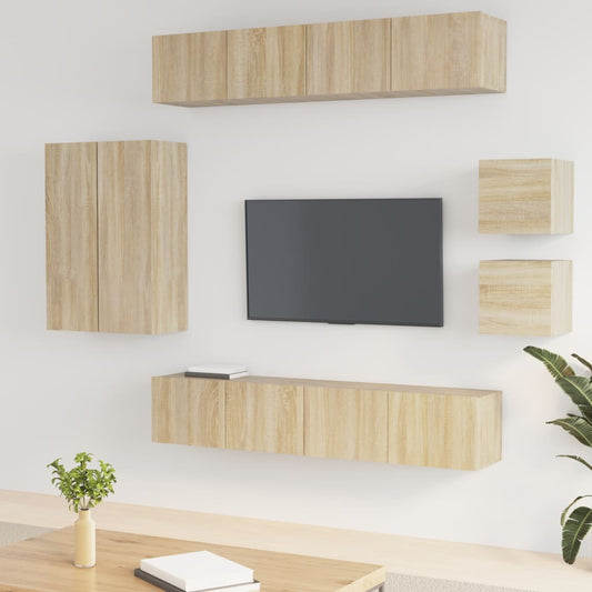 Ensemble de meubles TV 8 pièces en bois de chêne Sonoma
