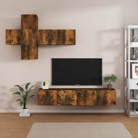Ensemble de meubles TV 7 pièces en bois de chêne fumé