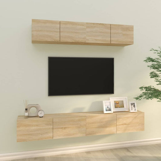 Ensemble de meubles TV 4 pièces en bois de chêne Sonoma