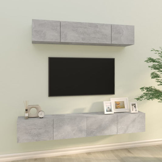 Ensemble de meubles TV 4 pièces en béton gris à base de bois