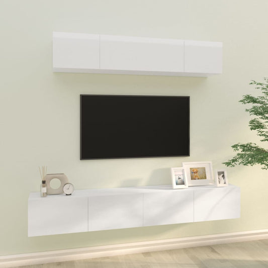 4-tlg. TV-Schrank-Set Hochglanz-Weiß Holzwerkstoff