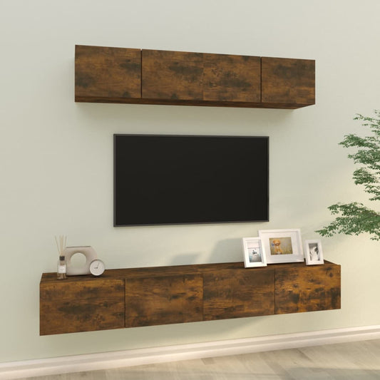 Ensemble de meubles TV 4 pièces en bois de chêne fumé