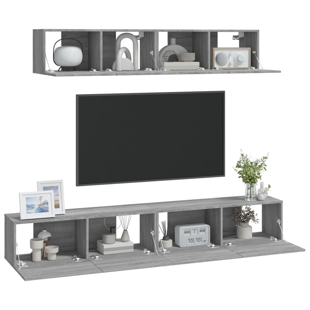 4-tlg. TV-Schrank-Set Grau Sonoma Holzwerkstoff