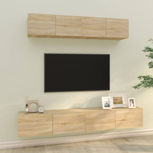 Ensemble de meubles TV 4 pièces en bois de chêne Sonoma