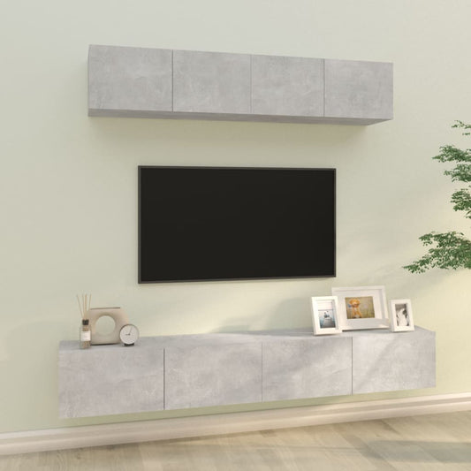 Ensemble de meubles TV 4 pièces en béton gris à base de bois