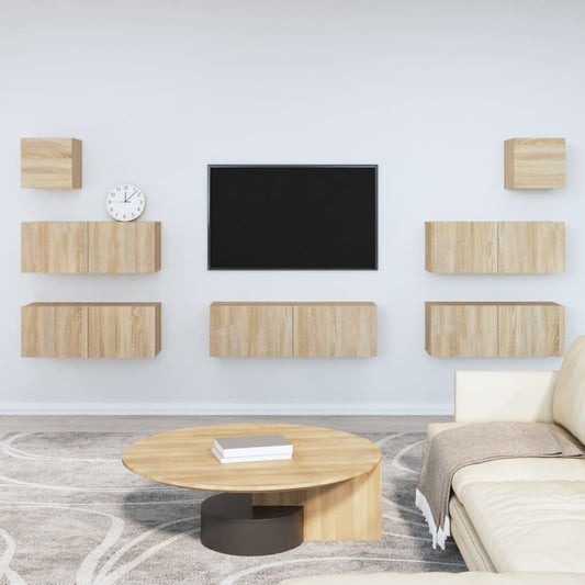 Ensemble de meubles TV 7 pièces en bois de chêne Sonoma