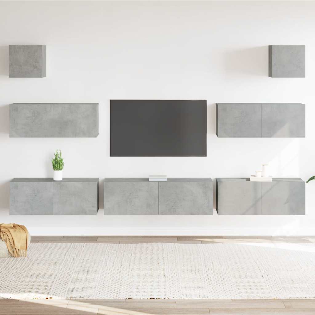 7-tlg. TV-Schrank-Set Betongrau Holzwerkstoff