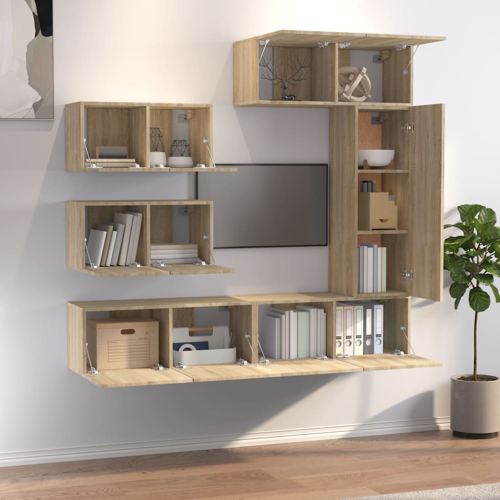 Ensemble de meubles TV 6 pièces en bois de chêne Sonoma