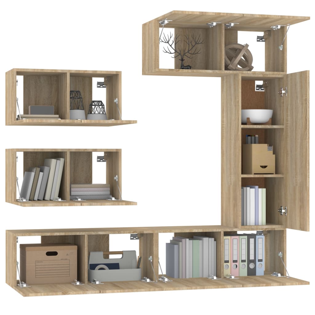 Ensemble de meubles TV 6 pièces en bois de chêne Sonoma