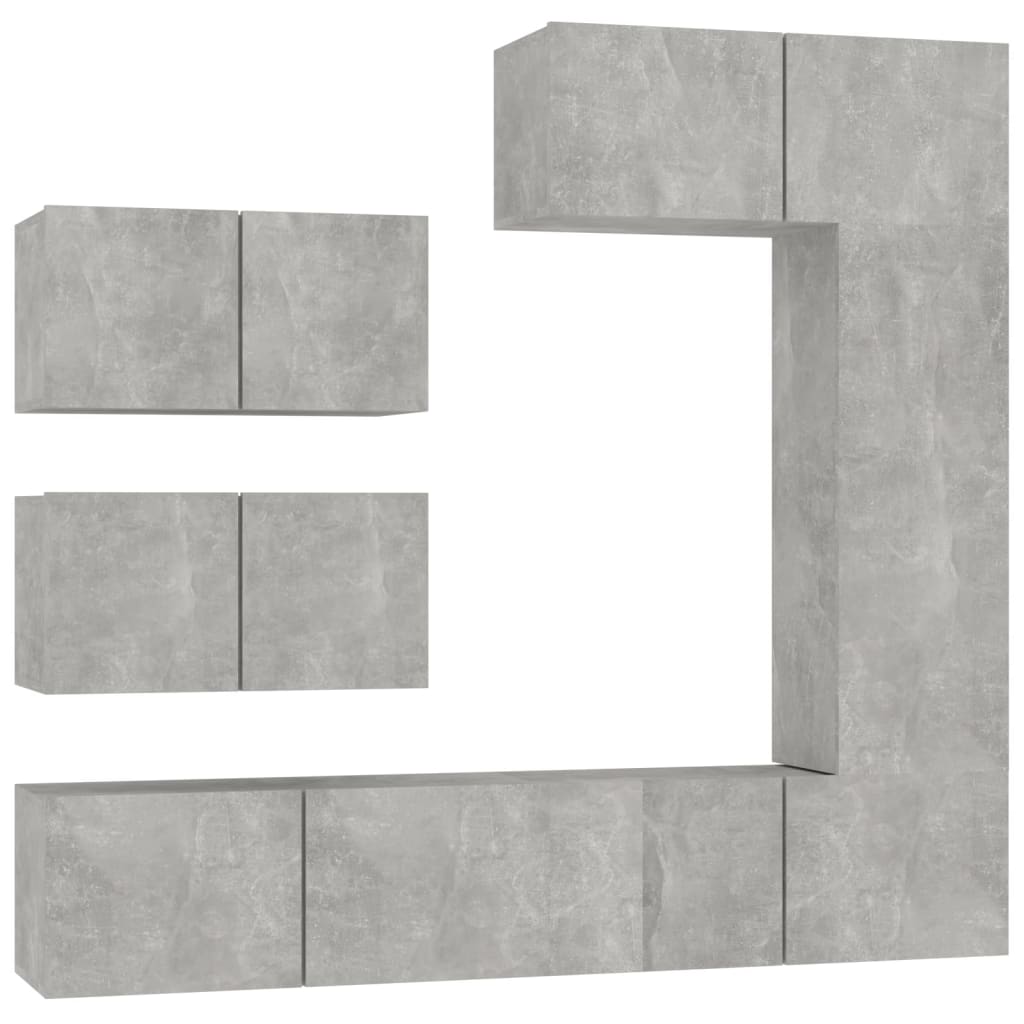 Ensemble de meubles TV 6 pièces en béton gris à base de bois