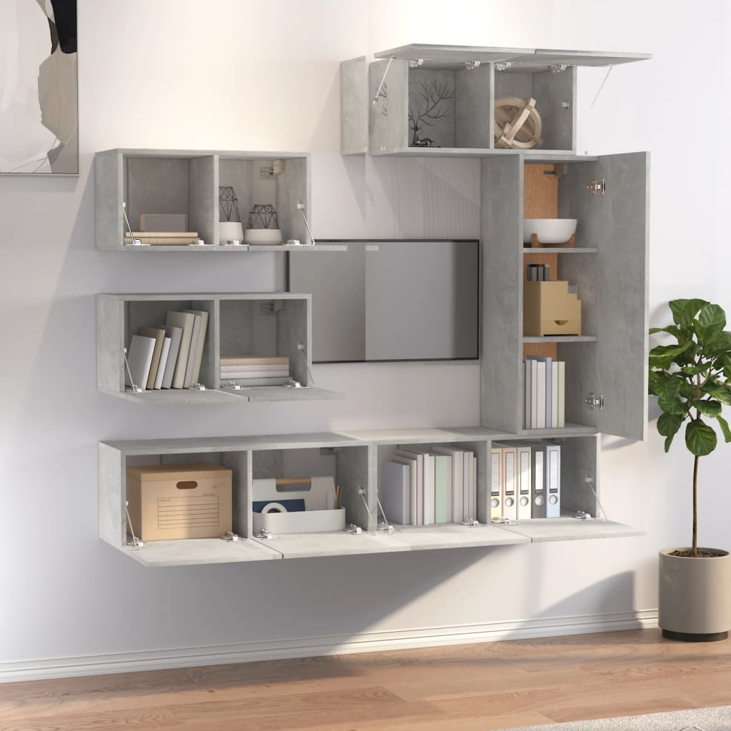 Ensemble de meubles TV 6 pièces en béton gris à base de bois