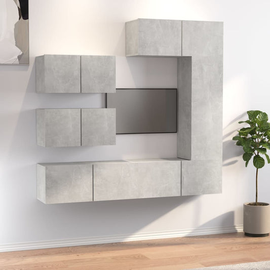 Ensemble de meubles TV 6 pièces en béton gris à base de bois