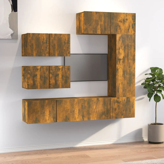 Ensemble de meubles TV 6 pièces en bois de chêne fumé