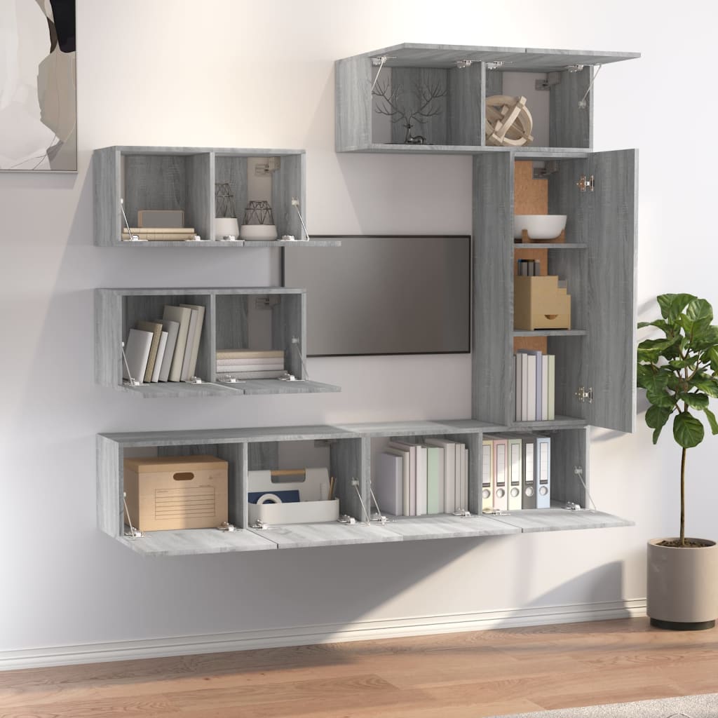 6-tlg. TV-Schrank-Set Grau Sonoma Holzwerkstoff