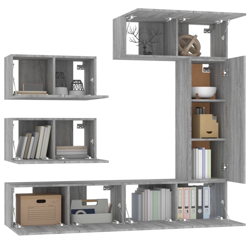 6-tlg. TV-Schrank-Set Grau Sonoma Holzwerkstoff