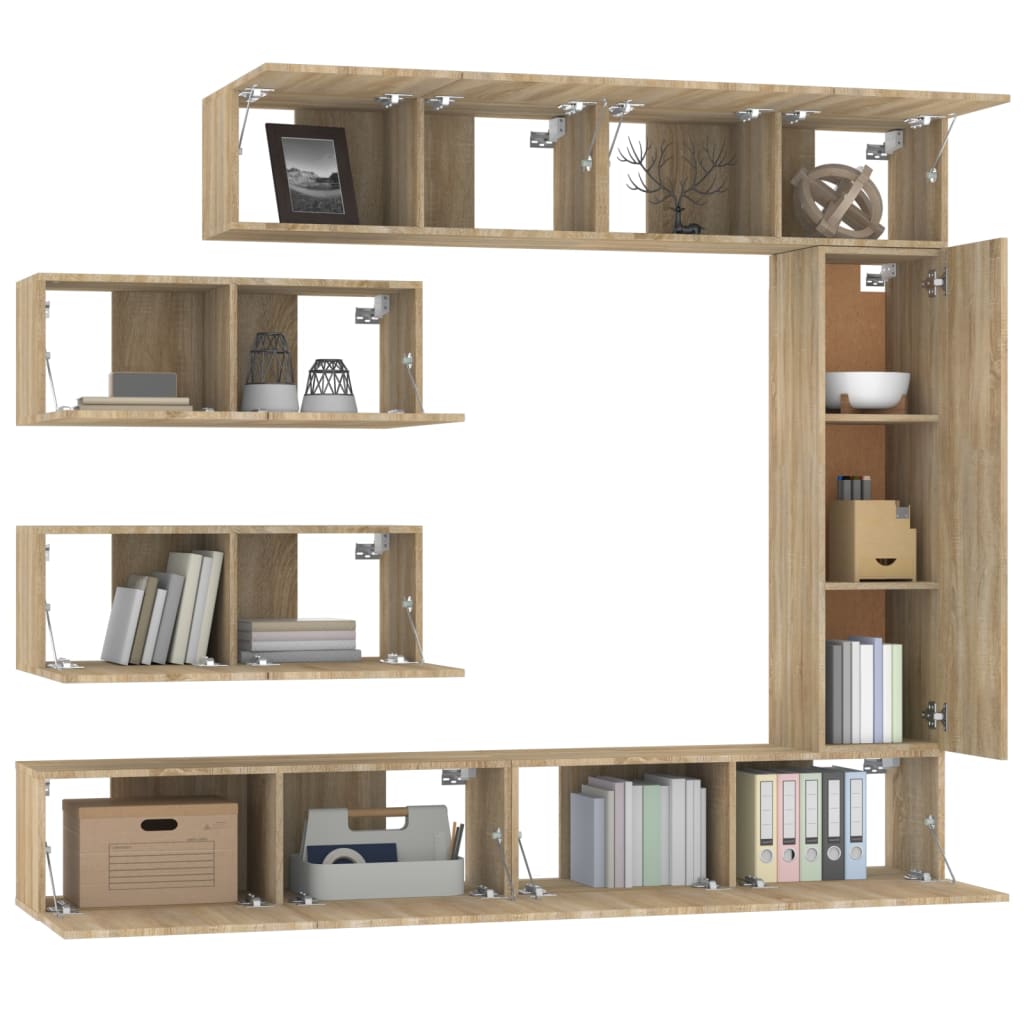 Ensemble de meubles TV 7 pièces en bois de chêne Sonoma