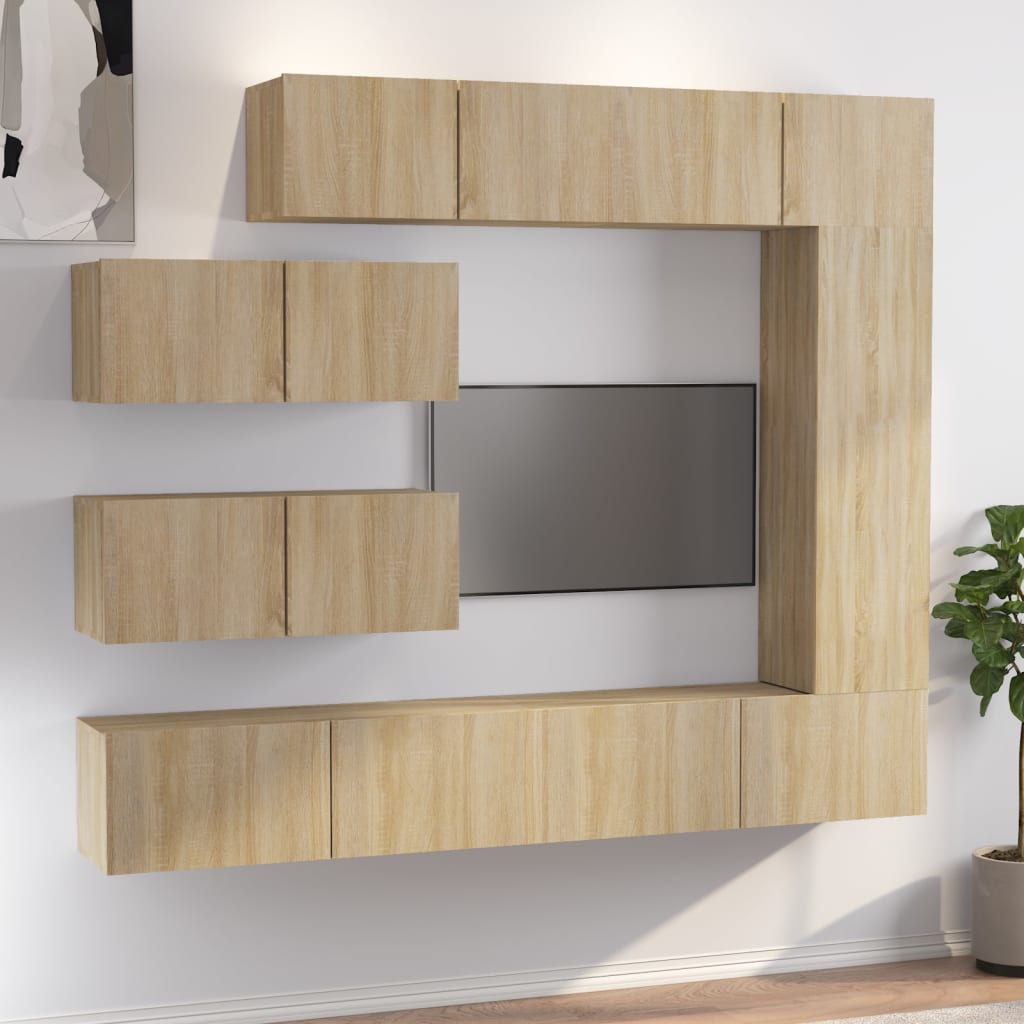 Ensemble de meubles TV 7 pièces en bois de chêne Sonoma